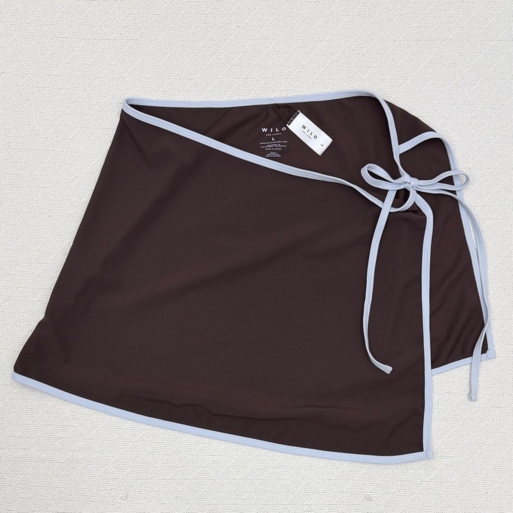 WILO The Label 3PC Contrast Bikini Set with Skirt Chocolate Brown Blue Large‎ - Picture 9 of 11
